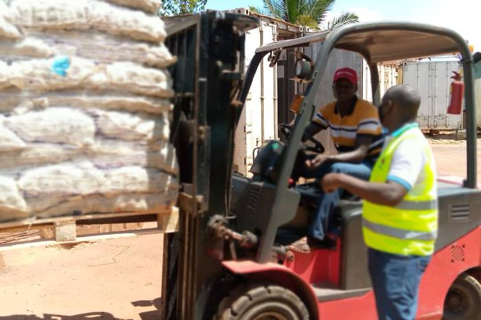 Forklift stacking palletised cargo